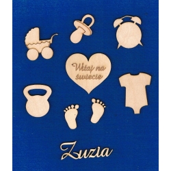 Metryczka zestaw 9 elementów / powierzchnia 16x16cm / Zuzia